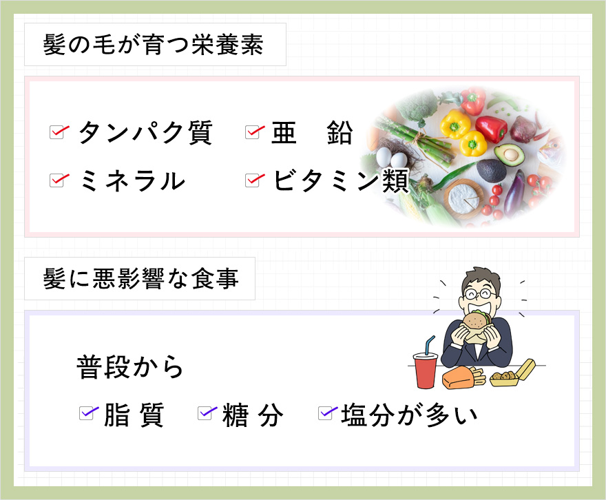 髪に良い栄養素、悪い食事
