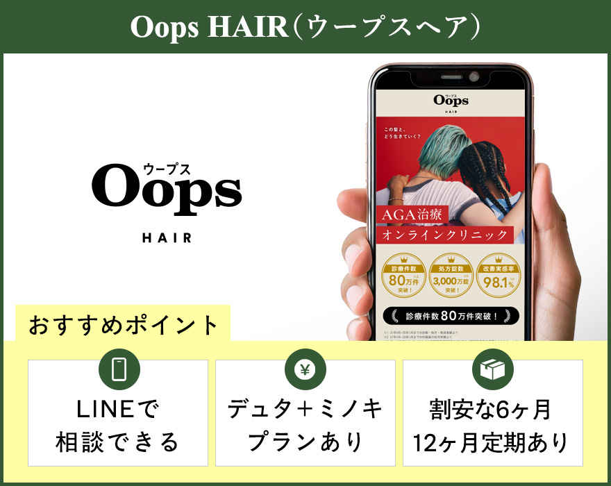 ウープスヘアの公式サイトを映したスマホの写真とおすすめポイント
