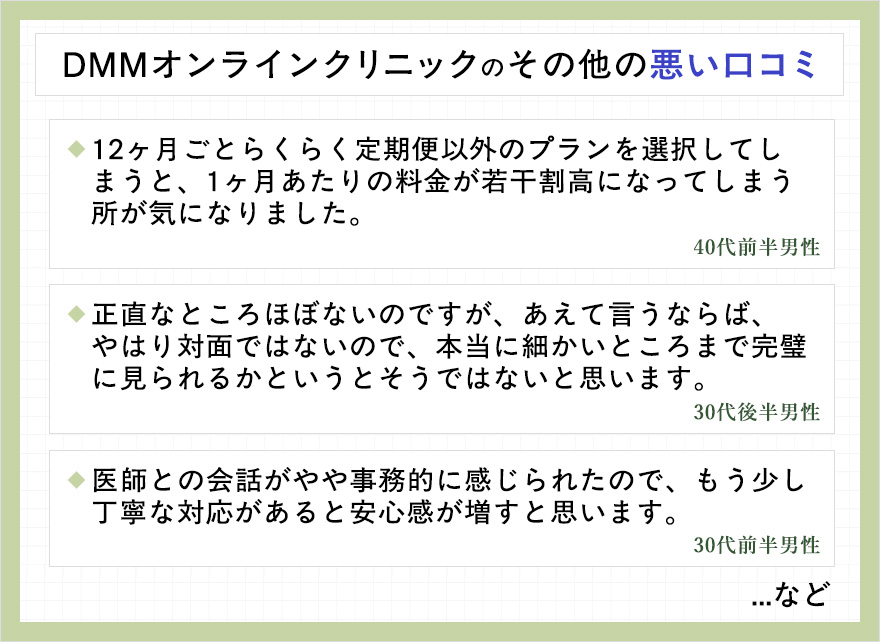 DMMオンラインクリニックのその他の悪い口コミ